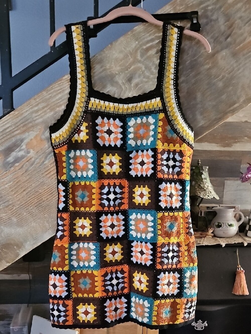 New In Multicolor Crochet Knit Dress